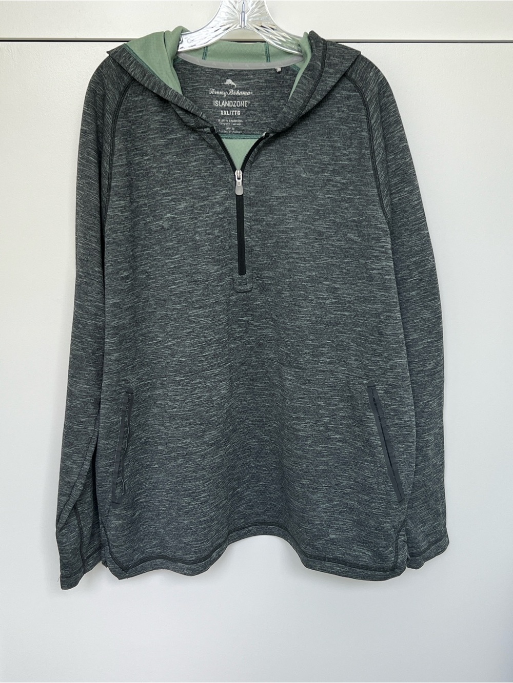 Tommy Bahama heather Charcoal Half-Zip Hooded Pullover - Green Lining